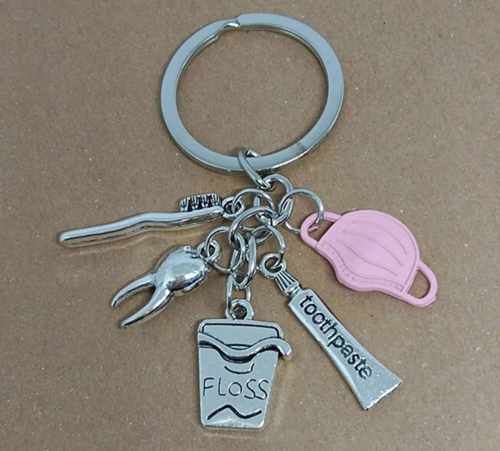 Pink Mask & Toothbrush Keychain